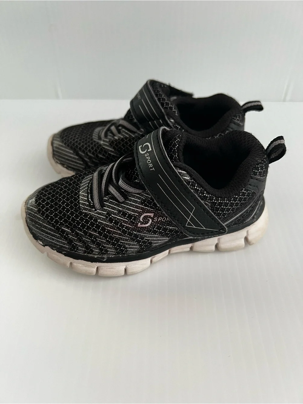 Kids Black Sport Sneakers with Silver Accents and Hook-and-Loop Strap